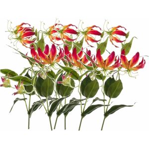 6x Gloriosa/klimlelie kunstbloemen/kunstplanten rood/geel 75 cm