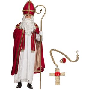 Sinterklaas kostuum - inclusief ring en kruis ketting met rode steen