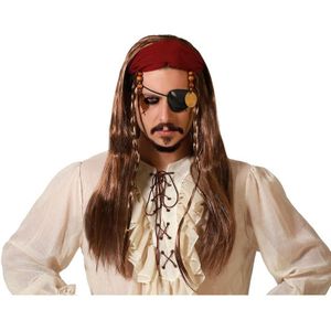 Verkleedpruik voor heren met lang stijl haar - Bruin - Piraat - Carnaval/party - met haarband
