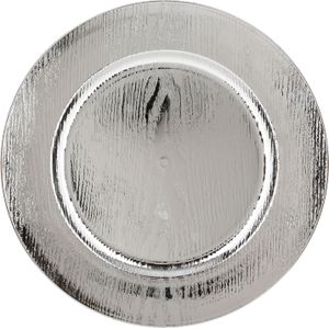 Kaarsenbord/onderbord - hout look - zilver - kunststof - D33 x H2 cm- rond