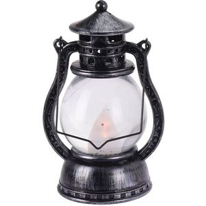 Zwart/grijze lantaarn decoratie 12 cm vlam LED licht op batterij