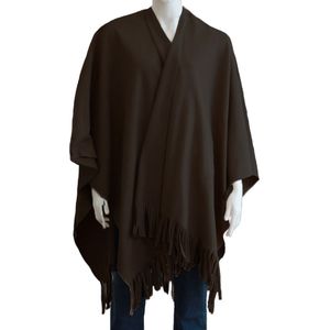 Luxe omslagdoek/poncho - donker bruin - 180 x 140 cm - fleece - Dameskleding accessoires