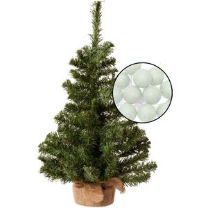 Mini kunst kerstboom groen - met lichtsnoer bollen lichtgroen - H60 cm