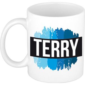 Terry naam cadeau mok / beker met verfstrepen - Cadeau collega/ vaderdag/ verjaardag of als persoonlijke mok werknemers