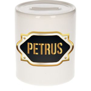 Naam cadeau spaarpot Petrus met gouden embleem