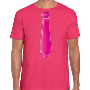 Verkleed t-shirt voor heren - stropdas roze - roze - carnaval - foute party - verkleedshirt