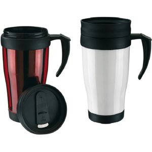 Set van 2x Thermosbekers/warmhoud bekers rood en wit 400 ml - Isolerende drinkbekers voor koffie/thee