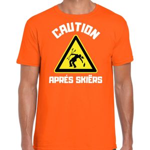 Wintersport verkleed t-shirt voor heren - apres ski waarschuwing - oranje - winter outfit