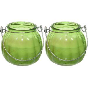 Decoris citronella kaarsen - 2x - in gekleurd glas - 15 branduren - 8 cm - groen
