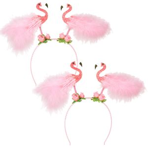 Carnaval verkleed Tiara/diadeem - 2x - flamingo roze - dames/meisjes - Tropische Hawaii thema