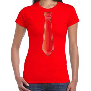 Verkleed t-shirt voor dames - stropdas rood - rood - carnaval - foute party - verkleedshirt