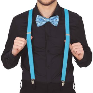Carnaval verkleed bretels en strikje - blauw - volwassenen - verkleed accessoires