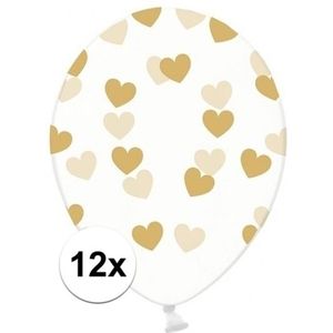 12x Transparante ballonnen met hartjes goud