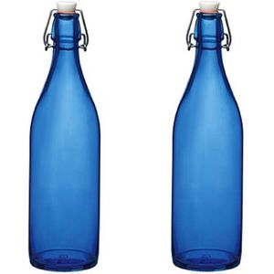 5x stuks blauwe giara flessen met beugeldop 30 cm van 1 liter
