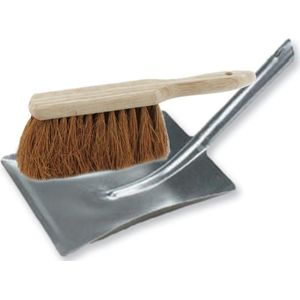 Buemag - Stoffer en Blik Set - Zilver/Naturel - Verzinkt Metaal - Hout met Kokosharen