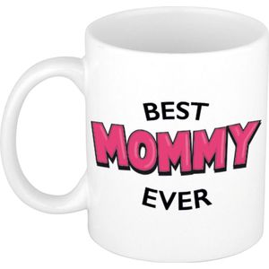 Best mommy ever cadeau mok / beker wit met roze cartoon letters 300 ml