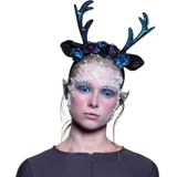 Carnaval verkleed Tiara/diadeem - 2x - hert/rendier gewei - dames/meisjes - Fantasy/elfjes thema