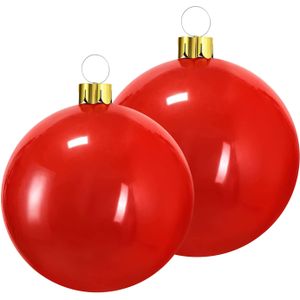 Grote opblaasbare decoratie kerstballen - 2x st - 45 en 65 cm - rood