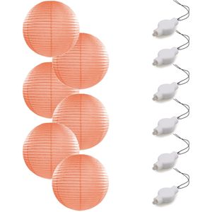 Setje van 6x stuks luxe zalm roze bolvormige party lampionnen 35 cm met lantaarnlampjes