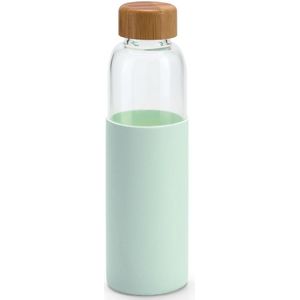 Glazen waterfles/drinkfles met mint groene siliconen bescherm hoes 600 ml