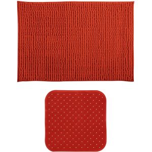 MSV Douche anti-slip mat en droogloop mat - Sevilla badkamer set - rubber/microvezel - terracotta