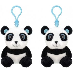 Set van 2x stuks pluche mini panda knuffel sleutelhanger 9 cm