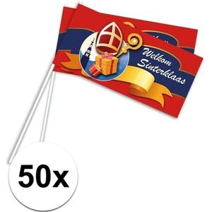 50x Rood Welkom Sinterklaas zwaaivlaggetjes 38 cm