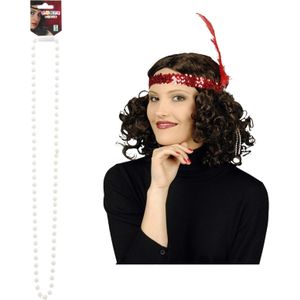 Carnaval verkleed accessoire set - dames hoofdband en parelketting - charleston/jaren 20 stijl