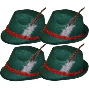 Funny Fashion set van 4x stuks bayern Oktoberfest feesthoedjes groen met veertje