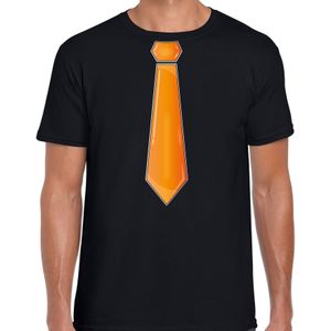 Verkleed t-shirt voor heren - stropdas oranje - zwart - carnaval - foute party - verkleedshirt