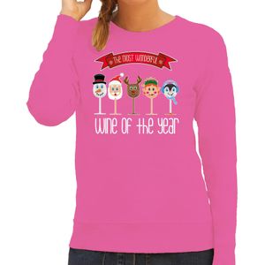 Foute Kersttrui/sweater voor dames - Kerst wijn glazen - roze - drank/wine
