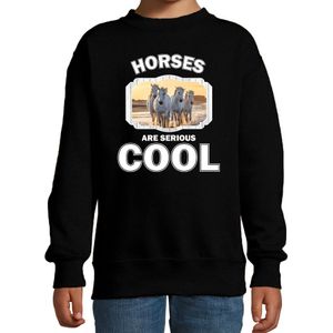 Dieren witte paarden sweater zwart kinderen - horses are cool trui jongens en meisjes