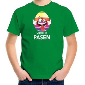Paasei die tong uitsteekt vrolijk Pasen t-shirt groen voor kinderen - Paas kleding / outfit