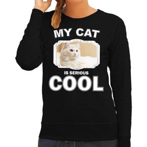 Witte kat katten sweater / trui my cat is serious cool zwart voor dames
