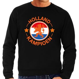 Grote maten zwarte sweater / trui Holland / Nederland supporter kampioen met leeuw EK/ WK heren