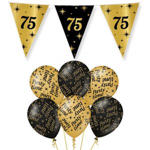 Verjaardag 75 jaar versiering pakket zwart/goud 75 en party-time