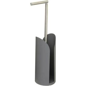 Staande wc/toiletrolhouder grijs met reservoir en flexibele stang 59 cm van metaal - Wc-rol houder - Toiletrol houder