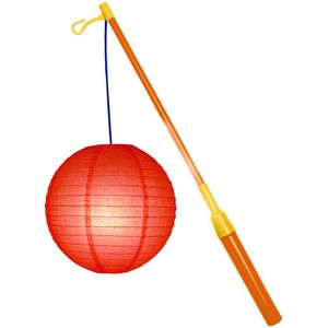Lampionstokje 39 cm - met lampion - rood - D25 cm