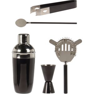 RVS barset / cocktailset / giftset met cocktailshaker 5-delig zwart