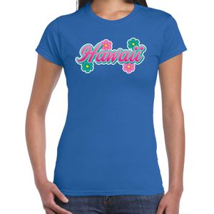 Hawaii zomer t-shirt blauw met bloemen voor dames