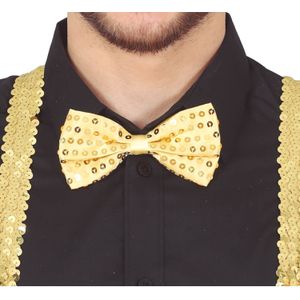Carnaval verkleed vlinderstrikje - glitter pailletten - goud - polyester - volwassenen/unisex
