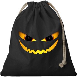 1x Duivel gezicht halloween canvas snoep tasje/ snoepzakje zwart met koord 25 x 30 cm