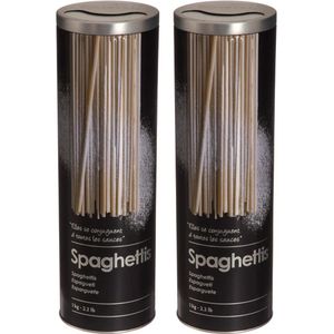 Spaghettidoos - 2x - zwart - metaal - relief - Luxe voorraadpot/voorraadbus