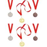 6x stuks medailles goud/zilver/brons aan rood lint