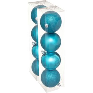 8x stuks kerstballen turquoise blauw mix kunststof 8 cm