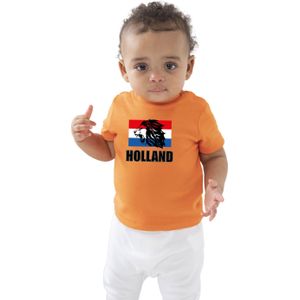 Oranje t-shirt Holland supporter met leeuw en vlag EK/ WK voor baby / peuters