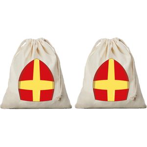 4x Sinterklaas cadeauzak Mijter Sinterklaas met koord voor pakjesavond als cadeauverpakking