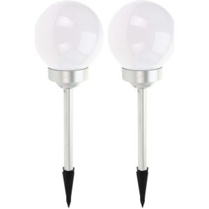 Set van 8x stuks solar tuinlampen/prikspots bol op zonne-energie 15 cm - Prikspots tuinverlichting