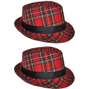 4x stuks al Capone model verkleed hoed Schotse ruit rood