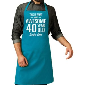 Cadeau schort voor heren - awesome 40 year - blauw - keukenschort - verjaardag - 40 jaar